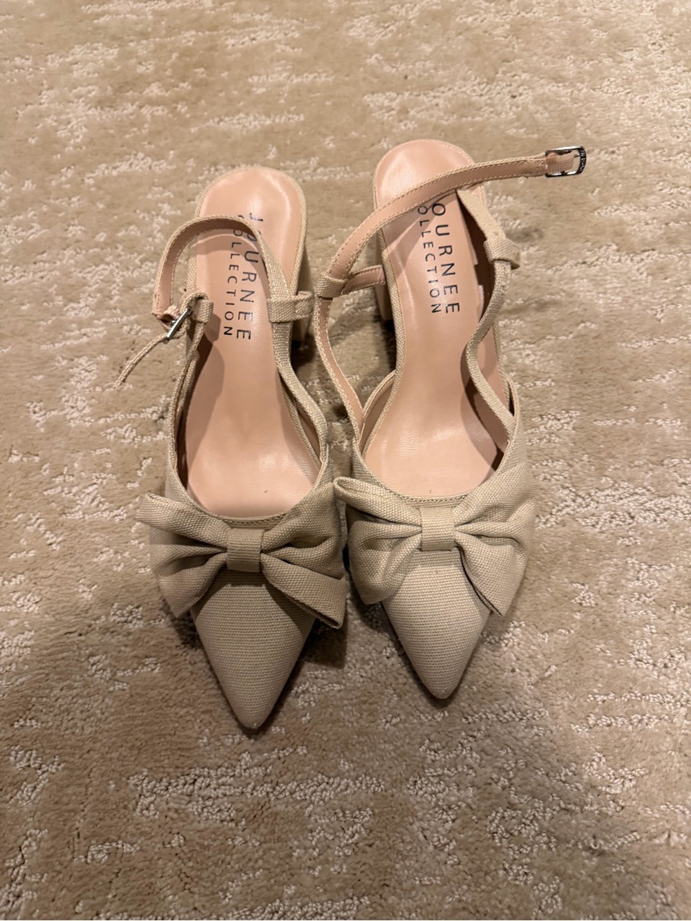 Journee Collection Beige Pointed Bow Slingback Heels